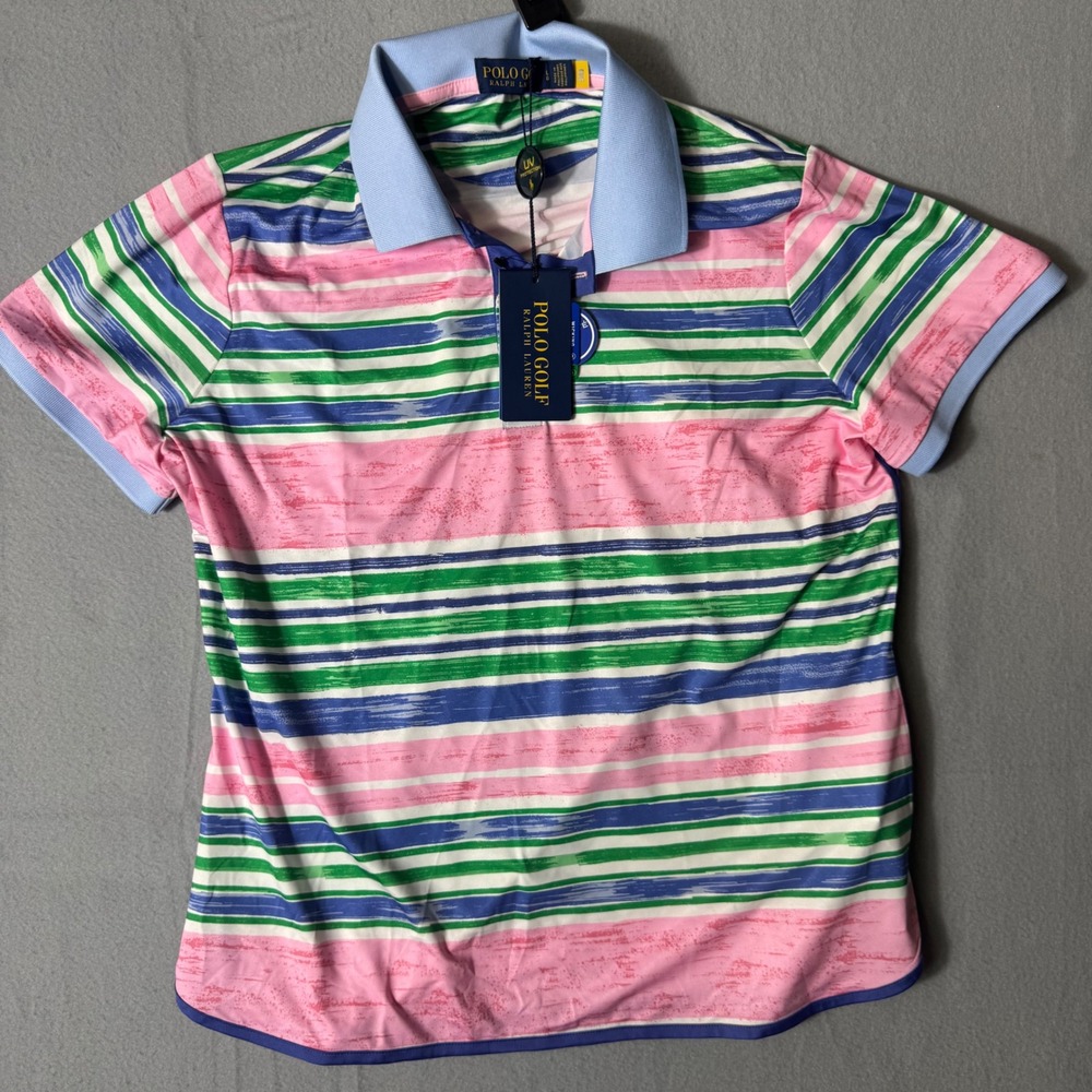 Polo Golf Canvas Awn‎ Women Polo Shirt L Pink NWT Striped Stretch 281861202001